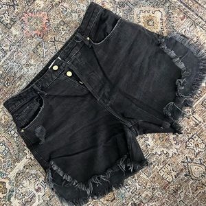 Good American black denim shorts